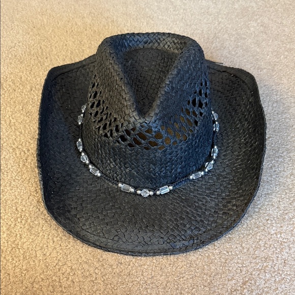 Black Straw Cowboy Hat with Silver Accents - Picture 2 of 3